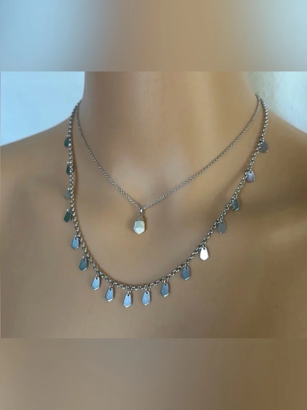 Vintage Kendra Scott Silver Double Chain Howlite necklace-Preowned